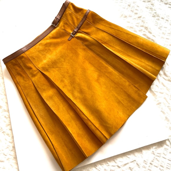 Prada Mustard Yellow Suede Mid Length Wrap Skirt - Picture 13 of 15